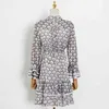 女性スタンド襟フレア長袖ハイウエストミニドレス女性夏のファッション210520のためのビンテージプリントドレス