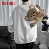 ruihuoベアカジュアルスウェットシャツの男性トップハラジュクストリートウェアの服の面白いプルオーバースウェットシャツヒップホップ2xlスプリング220217