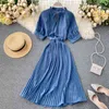 Gaganight Summer Fashion Solid Women Maxi Bodycon Dress Short Sleeve Slim V Neck Pleated Dresses Female Chic Vestidos 210519