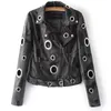fashion wild personality locomotive hoop hollow leather women's slim short black leather jacket coat female Fall 210507