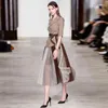 Autumn Spring Women Striped Mesh Pleated Suit Office Lady Wear Formal Belt Blazer Jacket Long Skirt 2 Piece Set 210416