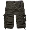 Lose große Cargo-Shorts aus Baumwolle für Herren, taktisch, lässig, einfarbig, Patchwork, Militär, weiß, knielang 210716