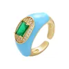 Anéis de joias de esmeralda artificial de luxo, vintage redondo, anel de dedo aberto, básico, cor doce, quadrado, pedra verde com strass