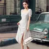 Zomer witte polka dot mode jurk hoge taille slanke elegante jurken vrouwelijke plus size sexy gespleten vestidos mujer 210601