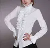 Mode Viktorianischen Blusen Frauen OL Büro Damen Weißes Hemd High Neck Rüschen Rüschen Manschetten Shirts Weibliche Bluse H1230