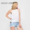 JOCOO JOREE SUMENT FEMMES Tops Halter Col Sans Sexy Sexy Dossier Camiseta Camiseta Débardeurs Débardeurs Veste Ruffles White Débardeur Top 210619