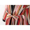 H.SA BOHEMIAN Striped cardigans kimono skjorta med sashes långa cardigan lösa blus tops femme sexig strand boho 210417