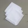 NEWSet of 12 Fashion Wedding Bridal Handkerchief White Cotton Hankies with Embroidered Vintage Lace edges Ladies hanky RRB13865