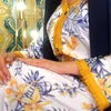 Etniska kläder marockanska blommor tryck kvinnor dubai abaya muslim maxi klänning long kaftan kalkon kaftan islamisk eid ramadan jalabiya klänning