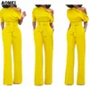 Women Jumpsuit One Shoulder With Sashes Pockets Officewear Romper Combinaison Fashion Female Jumpsuits For Elegant Lady Clothing Y19060501