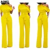 Kvinnor Jumpsuit One Axel With Sashes Fickor OfficeWear Romper Combinaison Mode Kvinna Jumpsuits För Elegant Lady Kläder Y19060501