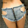 1 sztuk Kobiet Sexy Dżinsy Denim Spodenki Letnie Denim Bawełniany Otwór Zipper Łączenie Niskiej Talii Damskie Chude Seksowne Super Krótkie Dżinsy 210625