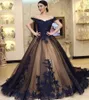 Gothic Off Shoulder Lace Ball Gown Wedding Dresses Bridal Gowns with Beaded Appliques Sweep Train Lace-up Back Plus Size vestidos de novia