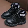 Children Martin Boots PU Leather Shoes for Girls High Quality Kids Female Padded Ankle 5~ 10 Years Child Winter 211227