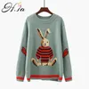 H.SA Mulheres Oversized Pullovers Coelho Pull Jumpers Camisola De Malha Tops Estilo Japonês Bege Bonito Grosso Vetement Femme 210417