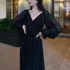 Sonbahar Fransız Zarif Parti Dres Uzun Kollu Rahat Peri Midi Elbise Akşam Vintage Elbise Kore Moda 220311