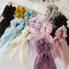 Chiffong Bow Hair Slips Scrunchie Vår Sommar Kvinnor Tjej Scarf Ny Fashion Elastic Rubber Bands Hårtillbehör Långt band