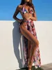 Tiny String Backless Three Piece Suits Tranigle Printed Bikinis Summer Swimsuit Cover Up Skirt Sexy Mini Thong Set 210604