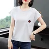 List Kieszenie Aplikacje Topy Kobiety Casual Tshirt Koszulka Koreańska Odzież Koszulka Camisetas Mujer Tee Koszula Femme 210615