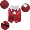 Caballero Perro Traje de boda Camisa formal Corbatín Esmoquin Ropa para perros Mascota Halloween Traje de Navidad Perros a rayas Ropa con corbata para fiesta de cumpleaños Vino rojo S A236