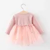 Meninas bebê vestido primavera outono nascido manga longa coração impressão rendas tutu para princesa roupa infantil 210508