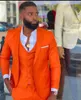 Costume de revers orange vif pour hommes, 3 pièces, Tuxedos de mariage, coupe cintrée, blazer de bal, Hombre Terno Masculino Men's Blazers