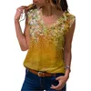 Camiseta de talla grande 5XL para mujer, playera de verano sin mangas con estampado Floral y cuello en V, jersey informal holgado para mujer, camisetas sin mangas de calle 210522