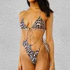 Ternos de uma peça Leopard Imprimir Split Mulheres Swimsuit Push Up Acolchoado Top Thong Bikini Bandage Beachwear Feminino Swimwear Brasileiro Sex283g