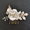 Slbrida Handmade Ins Styl Stop Kwiat Liść Kryształ Rhinestone Grzebień Bridal Headdress Włosy Akcesoria Kobiety Biżuteria