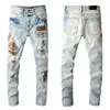 Designer mens jeans pesado indústria rasgada slim-perna jean s remendos estilo vintage furo moda homens buracos calças moto motocicleta motocicleta tamanho causal tamanho 28-40