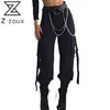 Women Pants Capris Ribbon Loose Casual Trousers Long s Cargo High Waisted Black Autumn Winter 210513