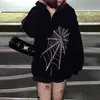 Gothic spider web rits hoodie paar trend harajuku punk oversized kleding sweatshirt vrouwen en mannen 210729