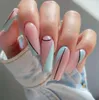 De golflijn 24 stks/doos fashional Zomer Volledige Cover Nails Tips Kerst Ontwerp Stijl Lange Druk Op Nail Tips Franse ballet blauwe diamant nagel tip