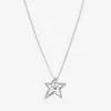 Fine jewelry Authentic 925 Sterling Silver Necklace Fit Pandora Pendant Charm Pave Asymmetric Star Collier Necklace Love Engagement DIY Wedding Necklaces