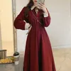 Fairy Vintage Dres Automne Manches longue Manches rétro Français Élégante Robe Femme Casual Fête Robe coréenne Hiver 210706