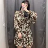 Autumn Women Chiffon printing Laminated Long sleeve Female Casual mini dress 210520