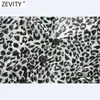 Zevity kvinnor vintage v nacke leopard tryck kort smock blus kvinnlig pleat ruffles kimono skjorta chic gröda blusas toppar ls9359 210603