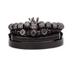 Bijoux Hommes Bracelets Or Noir Hip Hop Fait À La Main Bracelet De Perles Ensemble Cuivre Pave CZ Zircon Cristal Couronne Chiffre Romain Bracelets c339e