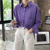 Stylish Purple Clean Women Fashion Loose Brief Solid Office Ladies Simple Pockets Fresh Chic All Match Shirts 210421