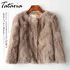 Tataria Real Rabbit Fur Jacka för Kvinnor Långärmad Plus Size Overcoat Kvinnors Kortrock Kvinna Varma Plush Coats 210514