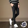 Inverno degli uomini di marca Fluff Addensare Caldi Pantaloni Casual Da Uomo D'affari Dritto Elastico di Spessore Scozzese di Cotone Pantaloni Grigi Maschio 38 Y0927