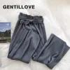 Gentillove Women Koreański Eleganckie Plisowane Szerokie Spodnie Niski Wysoka Talia Lace Up Bow Luźne Spodnie Dorywczo Pionowe Soft Pants Q0801