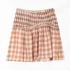 Alta calidad Mujeres Falda de cintura alta Vintage Plaid Plisado Volante Mini Coreano Streetwear Mujer S Casual Mujer 210520