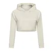 L-016 Croped Hoodies Relaxed Fit Sweatshirts Yoga Topps Sexig midja l￤ngd L￥ng ￤rmskjortor K￶r Fitness Wear Autumn och Winter Outdoor Training Top Sport Tee