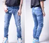 Męskie Slim Fit Elastyczny Otwór Moda Dżinsy Nowa Moda Slim Ołówek Spodnie Casual Hole Ripped Design Streetwear Jeans X0621