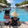 Wiosna Letnia Chłopiec Dziewczyna Bambusowy Słomkowy Kapelusz Kids Beach Wakacje Koronki Up Słomy Plecione Dzieci Dziecko Outdoor Sun Block Kapelusz 1-5t 210713