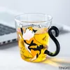 Sevimli Siyah Kedi Cam Kahve Kupa Set Handgrip Hayvan Şekilli Süt Su Suyu Kupalar Çay Bardağı Japon Tarzı Kawaii Hediye