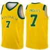 Homme Australie Coupe du monde de basket-ball 2019 5 Maillots Patty Mills 12 Aron Baynes 8 Matthew Dellavedova 6 Andrew Bogut Chemise cousue Jaune Vert