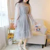 Comelsexy Fashion See Through Abiti con paillettes Vestidos Varano Romantic Sexy Mesh Sweet Cute Loose Ruffles Abito casual 210515