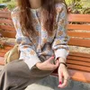 Autumn Vintage Women Floral Sweater Kitted Cardiagn Cute Girls Flower Print Casual Outwear Coats Cardigans Jumpers 210415